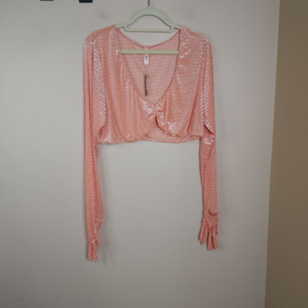 SKIMS Velvet Burnout Logo Glove Crop Top in Peach Size 3X